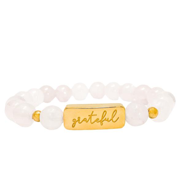 GRATEFUL ON ROSE QUARTZ ELASTIC BRACELET