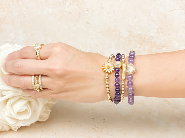 CRYSTAL BALL ON PURPLE YAM JADE ELASTIC BRACELET