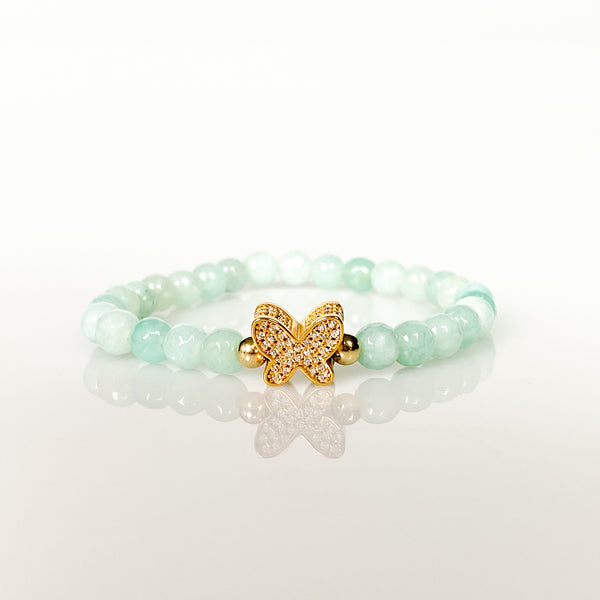 BUTTERFLY ON BEACH GLASS JADE ELASTIC BRACELET
