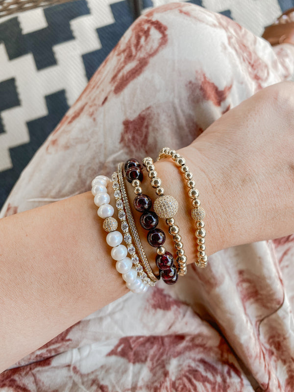 MINI CRYSTAL BALL ON GOLD FILLED BEADS ELASTIC BRACELET