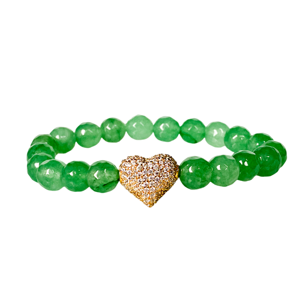 BIG HEART ON GREEN AVENTURINE ELASTIC BRACELET
