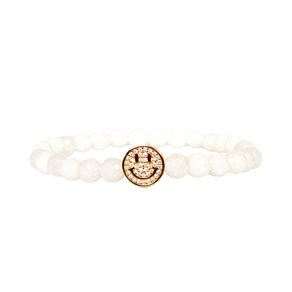 SMILEY FACE ON WHITE JADE ELASTIC BRACELET