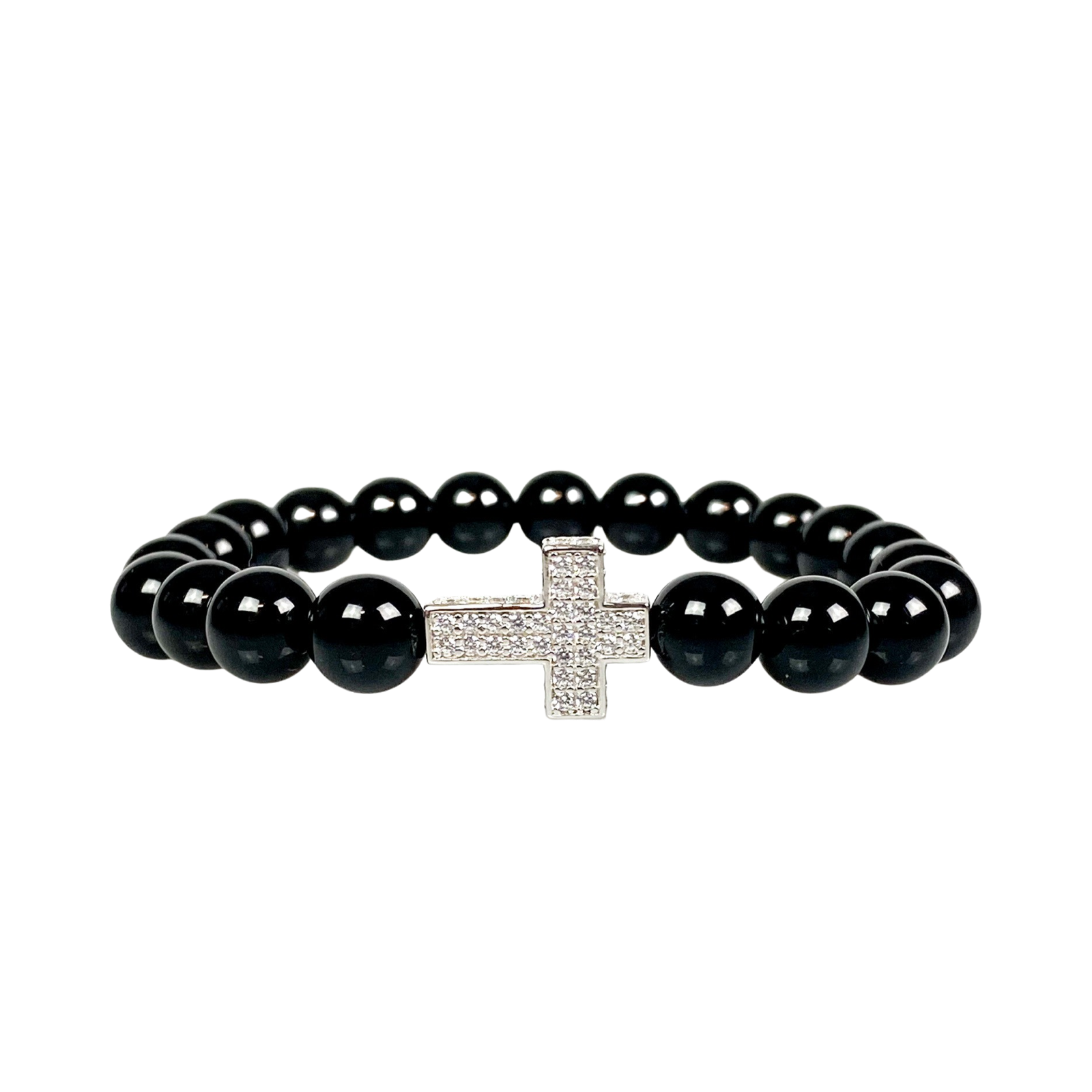 Silver Cross on Black Agate