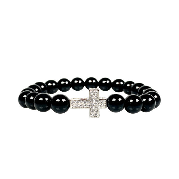 Silver Cross on Black Agate