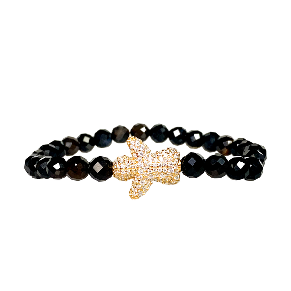 ANGEL ON BLACK ONYX ELASTIC BRACELET