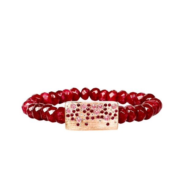 GYPSY BAR ON CRANBERRY JADE ELASTIC BRACELET