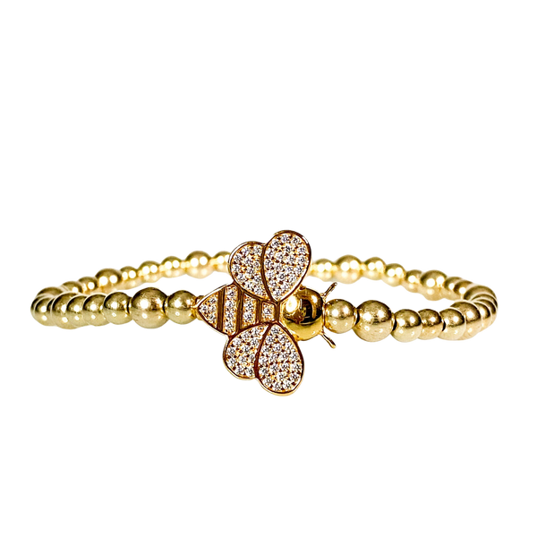 BEE ON GOLD FILLED BEADS ELASTIC BRACELET