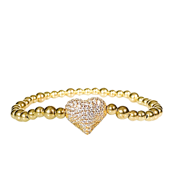 BIG HEART ON GOLD FILLED BEADS ELASTIC BRACELET