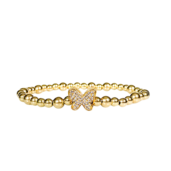 BUTTERFLY ON GOLD FILLED BEADS ELASTIC BRACELET