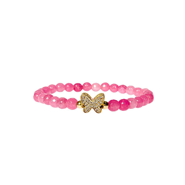 BUTTERFLY ON PINK LEMONADE JADE ELASTIC BRACELET