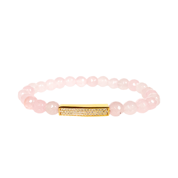 MINI CRYSTAL BAR ON ROSE JADE ELASTIC BRACELET