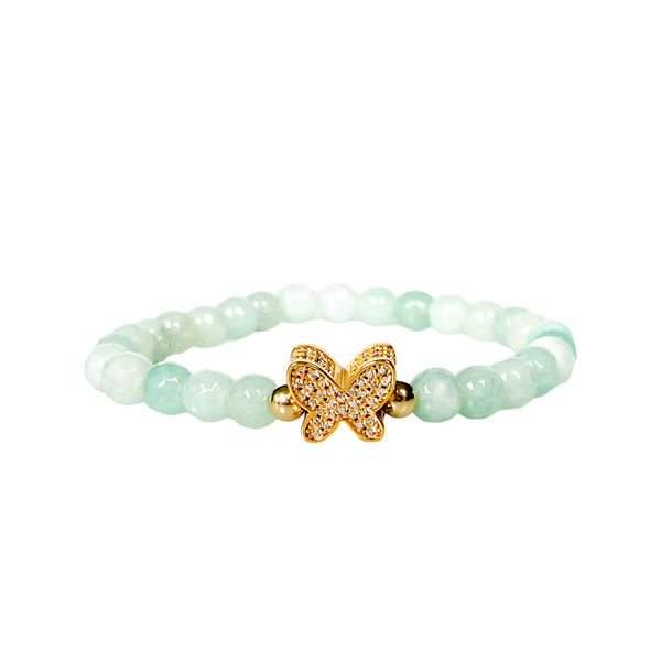 BUTTERFLY ON BEACH GLASS JADE ELASTIC BRACELET