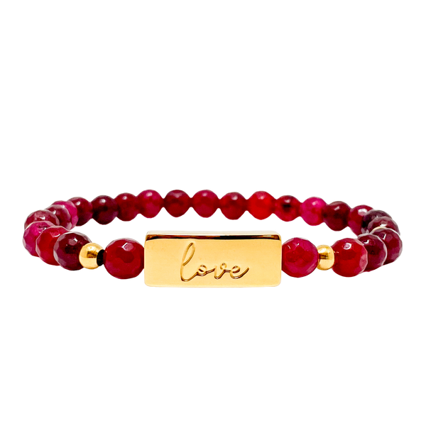 LOVE ON POMEGRANATE JADE ELASTIC BRACELET