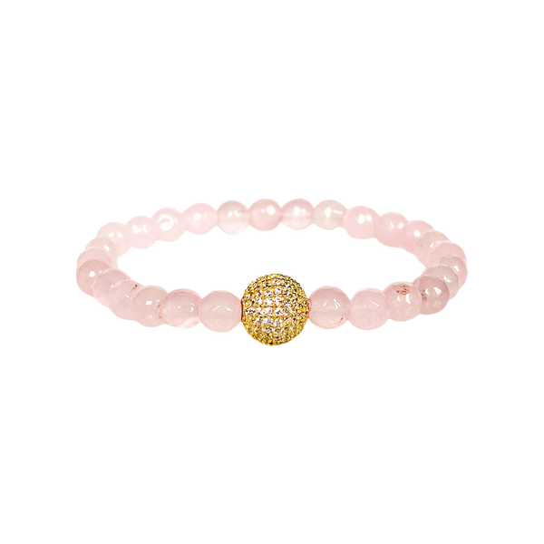CRYSTAL BALL ON ROSE JADE ELASTIC BRACELET