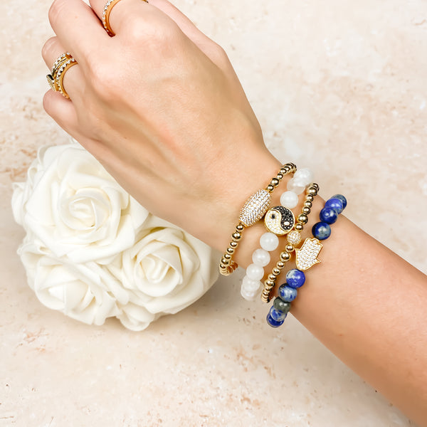 HAMSA ON LAPIS LAZULI ELASTIC BRACELET