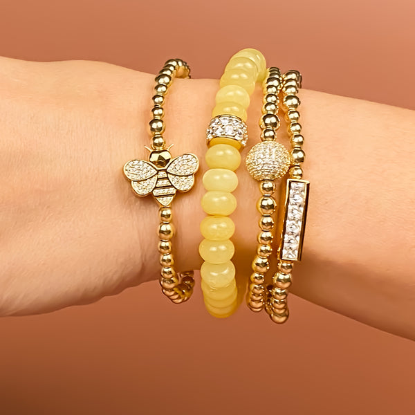 BEE ON GOLD FILLED BEADS ELASTIC BRACELET