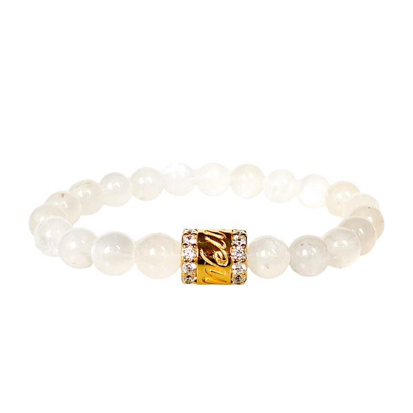 ALL IS WELL ON WHITE MOONSTONE ELASTIC BRACELET