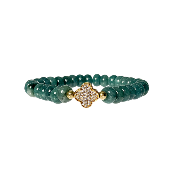 CLOVER ON LAUREL GREEN JADE ELASTIC BRACELET