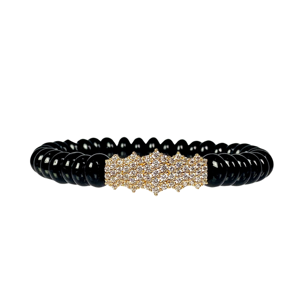 CLUSTER BAR ON BLACK JADE ELASTIC BRACELET