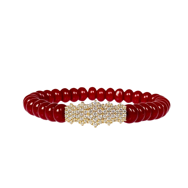 CLUSTER BAR ON RED APPLE JADE ELASTIC BRACELET