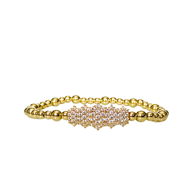 CLUSTER BAR ON GOLD FILLED BEADS ELASTIC BRACELET