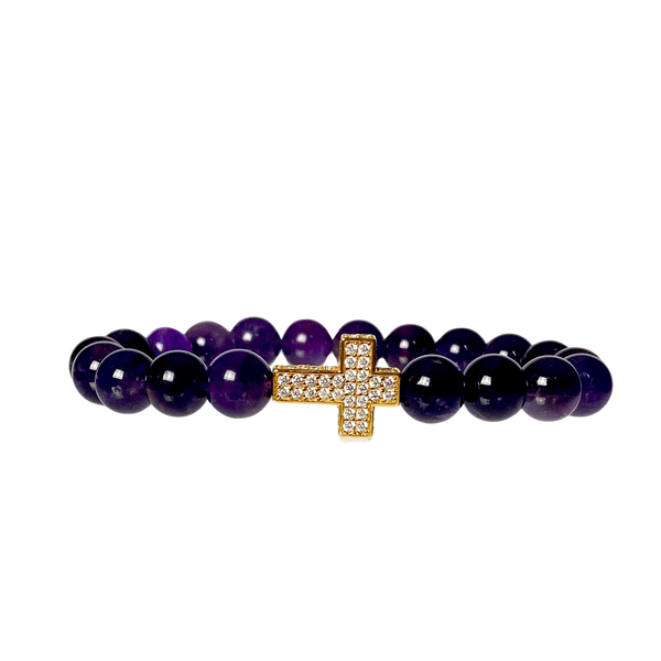 CROSS ON AMETHYST ELASTIC BRACELET