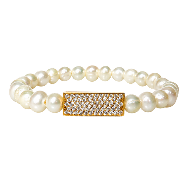 CRYSTAL BAR ON WHITE PEARL BRACELET