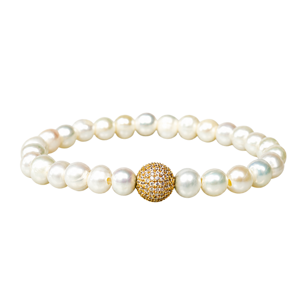 CRYSTAL BALL ON WHITE PEARL BRACELET