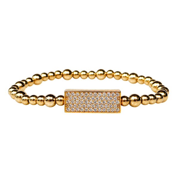 CRYSTAL BAR ON GOLD FILLED BEAD BRACELET