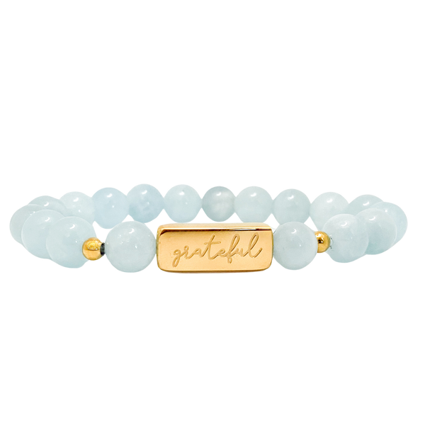 GRATEFUL ON AQUAMARINE ELASTIC BRACELET