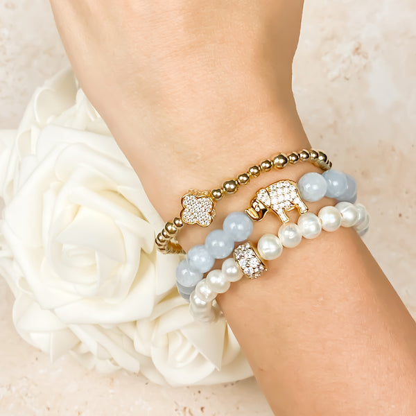 ELEPHANT ON AQUAMARINE ELASTIC BRACELET