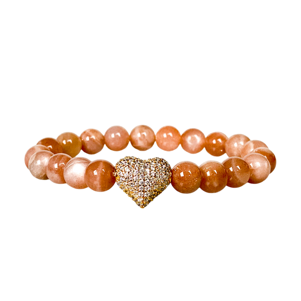 BIG HEART ON SUNSTONE ELASTIC BRACELET