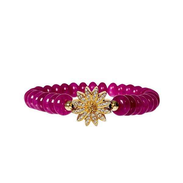 DAISY ON BEETROOT JADE ELASTIC BRACELET