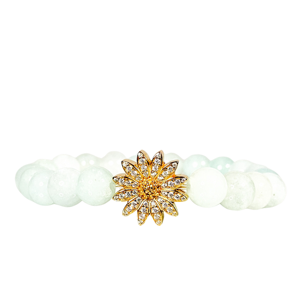 DAISY ON BEACH GLASS JADE ELASTIC BRACELET