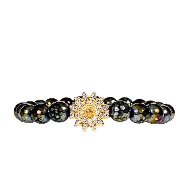 DAISY ON BLACK GALA JADE ELASTIC BRACELET
