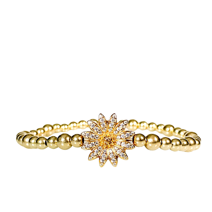 DAISY ON GOLD FILLED BEADS ELASTIC BRACELET