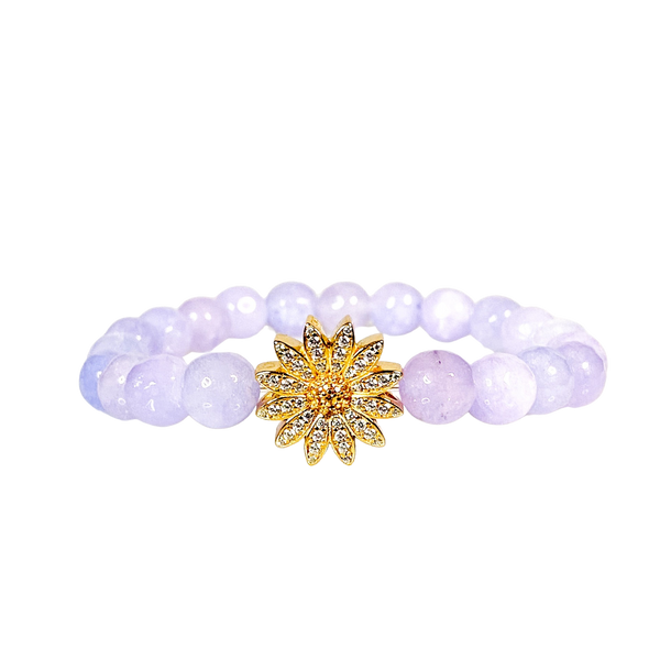 DAISY ON PURPLE ROSE JADE ELASTIC BRACELET