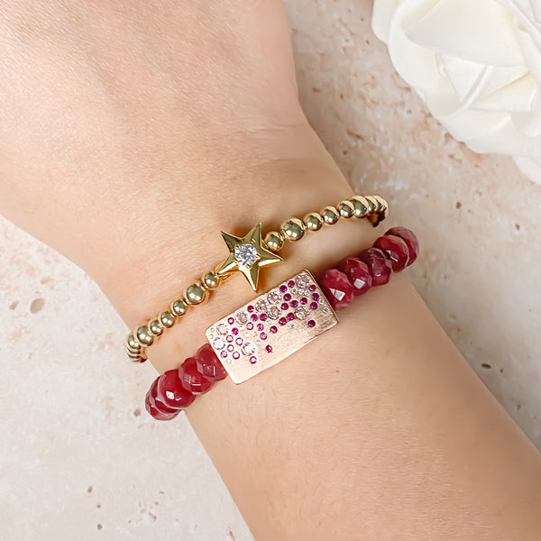 GYPSY BAR ON CRANBERRY JADE ELASTIC BRACELET