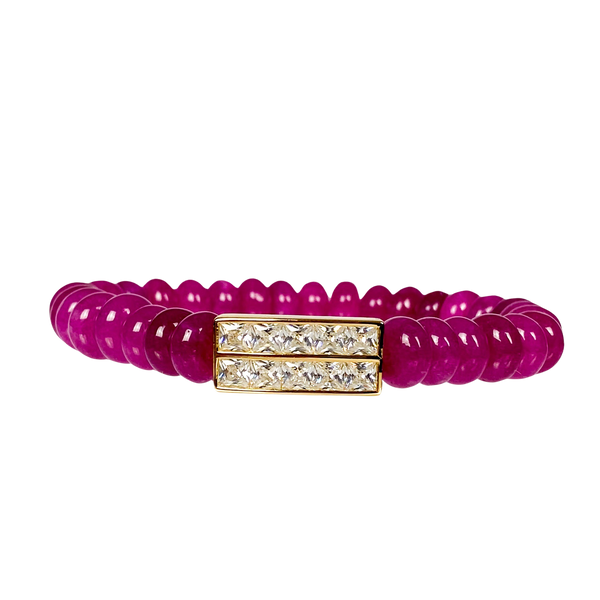 PRINCESS BAR ON BEETROOT JADE ELASTIC BRACELET