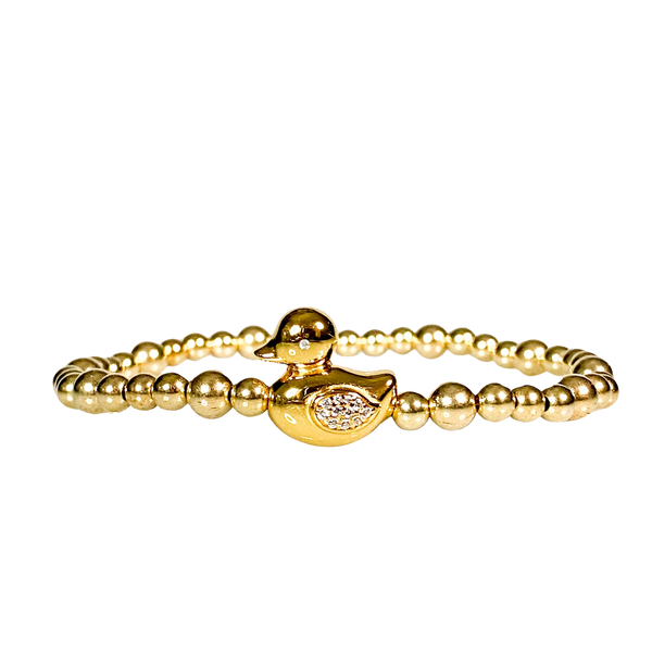 DUCK ON GOLD FILLED BEADS ELASTIC BRACELET
