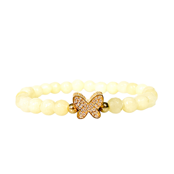 BUTTERFLY ON YELLOW CREAM JADE ELASTIC BRACELET