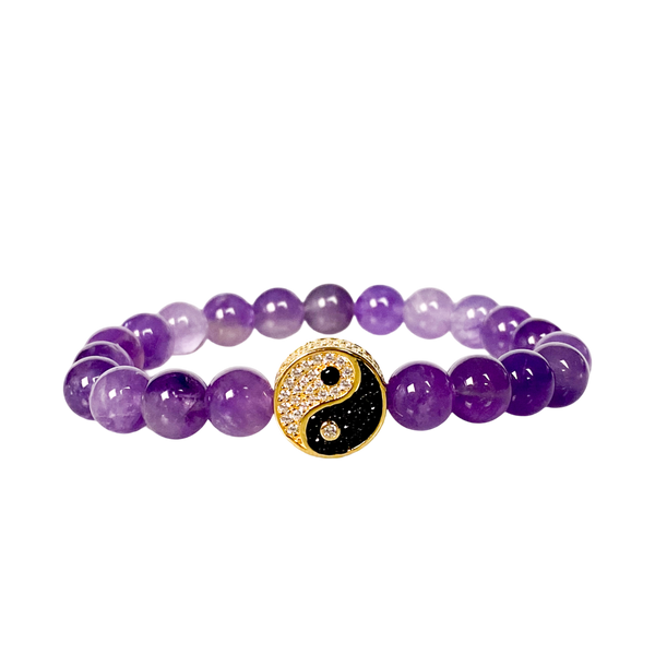 YINYANG ON AMETHYST ELASTIC BRACELET