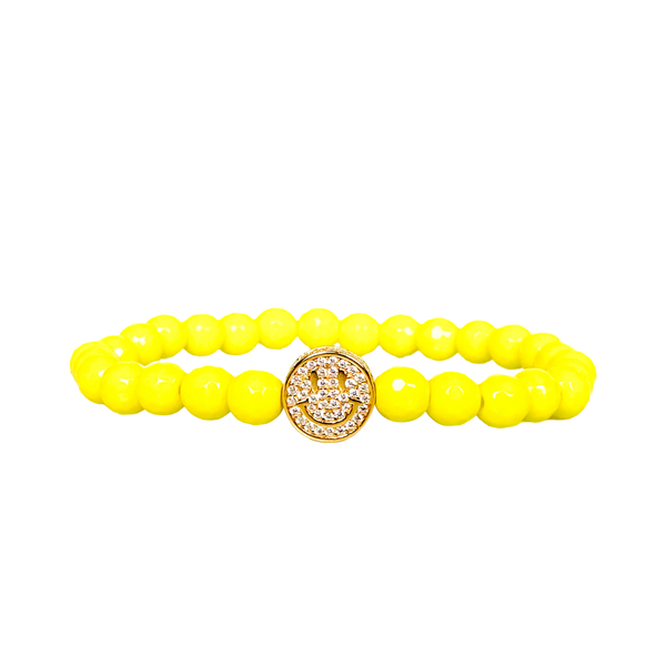 SMILEY FACE ON LEMON MARGARITA JADE ELASTIC BRACELET