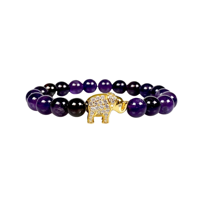ELEPHANT ON AMETHYST ELASTIC BRACELET