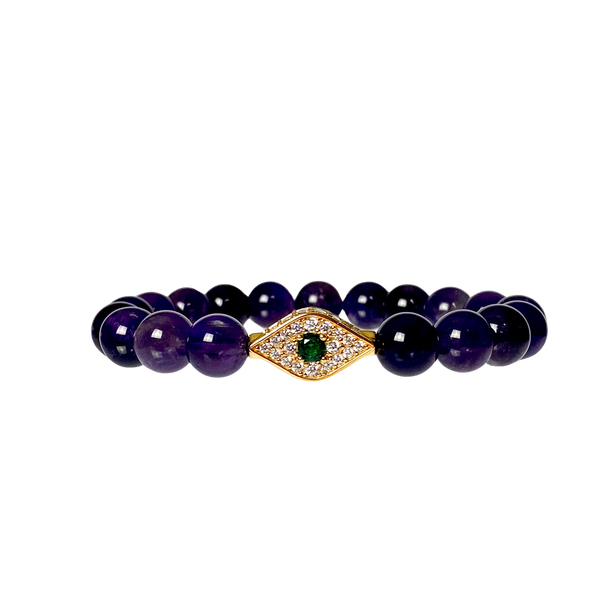 EVIL EYE ON AMETHYST ELASTIC BRACELET