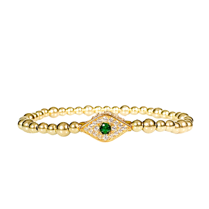 EVIL EYE ON GOLD FILLED BEADS ELASTIC BRACELET