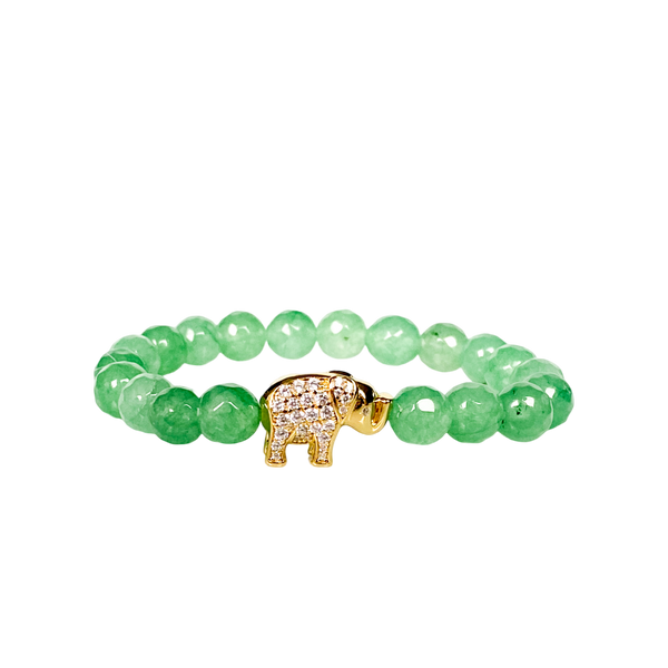 ELEPHANT ON GREEN AVENTURINE ELASTIC BRACELET
