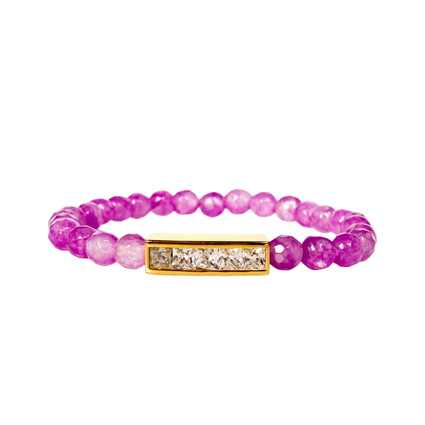 MINI PRINCESS BAR ON ROSE VIOLET JADE ELASTIC BRACELET