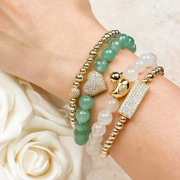 BIG HEART ON GREEN AVENTURINE ELASTIC BRACELET