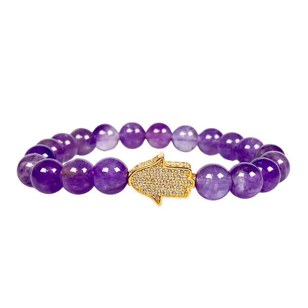 HAMSA ON AMETHYST ELASTIC BRACELET